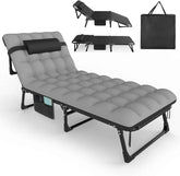 Adjustable Folding Camping Cot with Mattress – 5-Position Lounge Bed for Adults